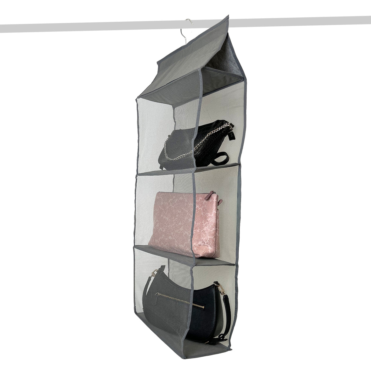 Hängeaufbewahrung Handtaschen-Organizer zum Aufhängen 3 Fächer Grau