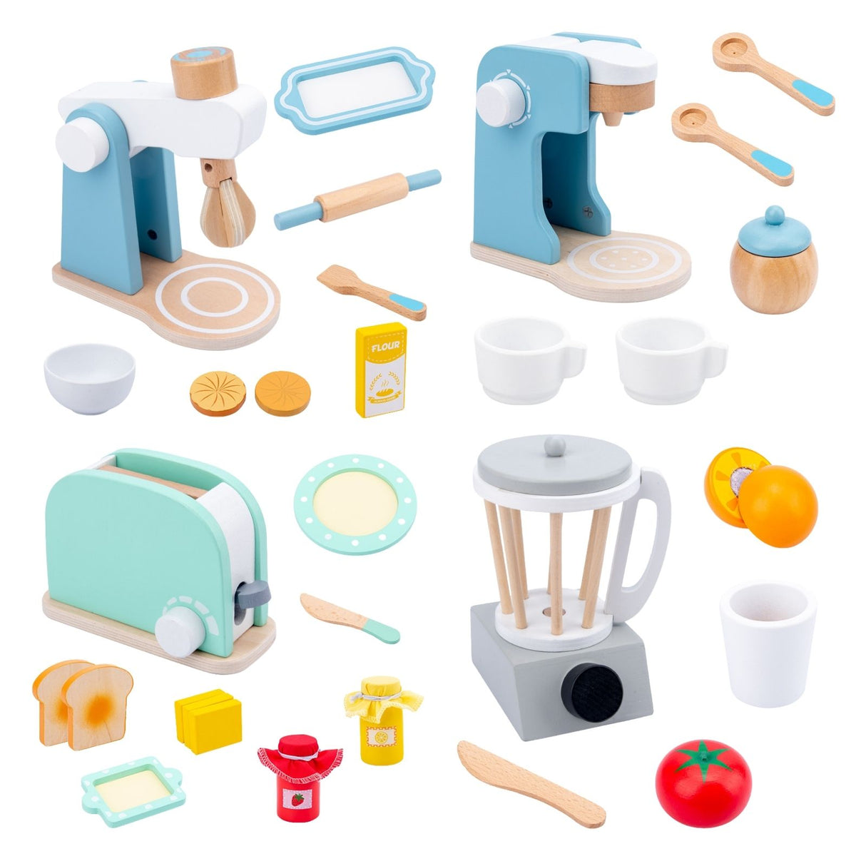 4-teiliges Spielzeug-Küchenmaschinen-Set aus Holz mit Zubehör Küchenspielzeug