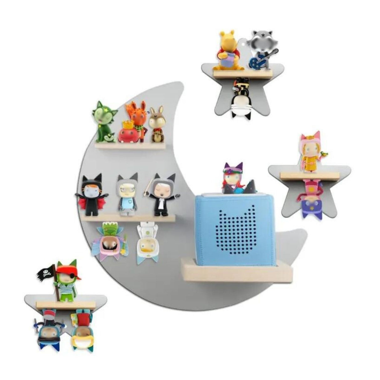 Mond & Sterne-Holzregal für Toniebox und Toniefiguren Spielzeug-Organizer Wandregal