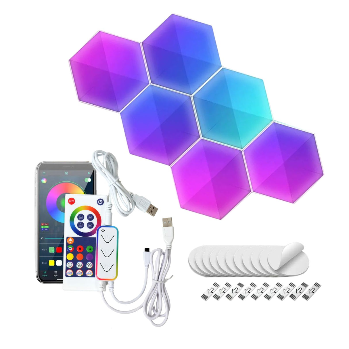 6er Set Smart LED RGBIC Hexagon-Lichtpaneele Leuchtplatten Wandleuchte