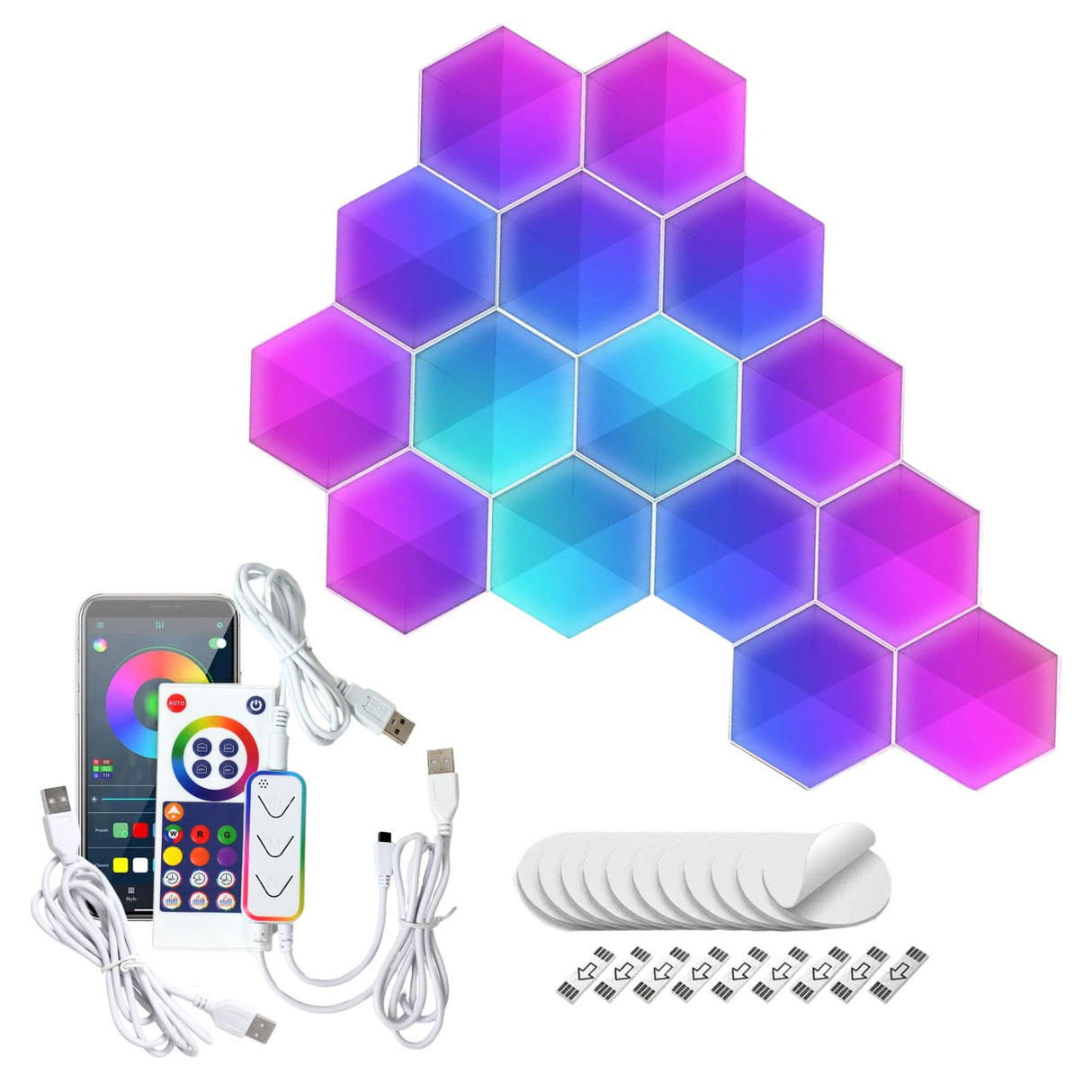15er Set Smart LED RGBIC Hexagon-Lichtpaneele Wandleuchte Leuchtplatten