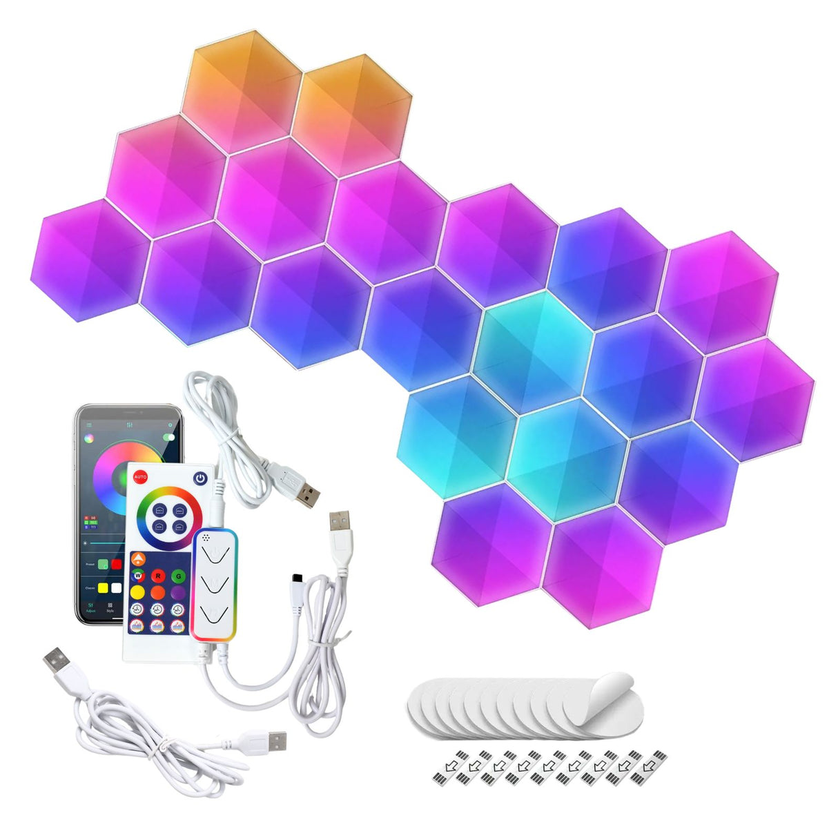 20er Set Hexagon LED RGBIC Leuchtplatten Wandleuchte Lichtpaneele