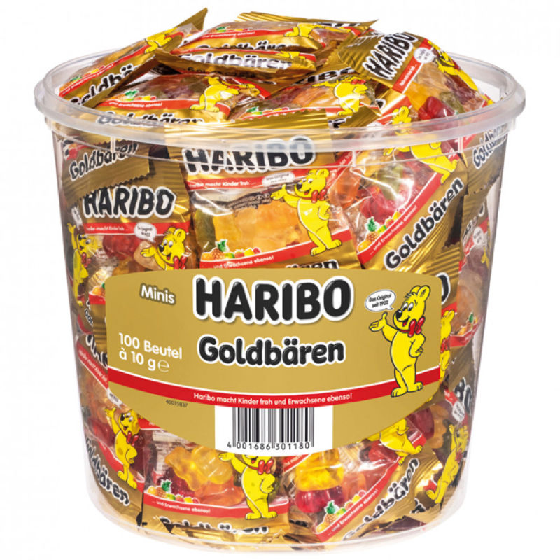 Haribo Goldbären 100 Beutel à 10g Gummibärchen-Box Minibeutel