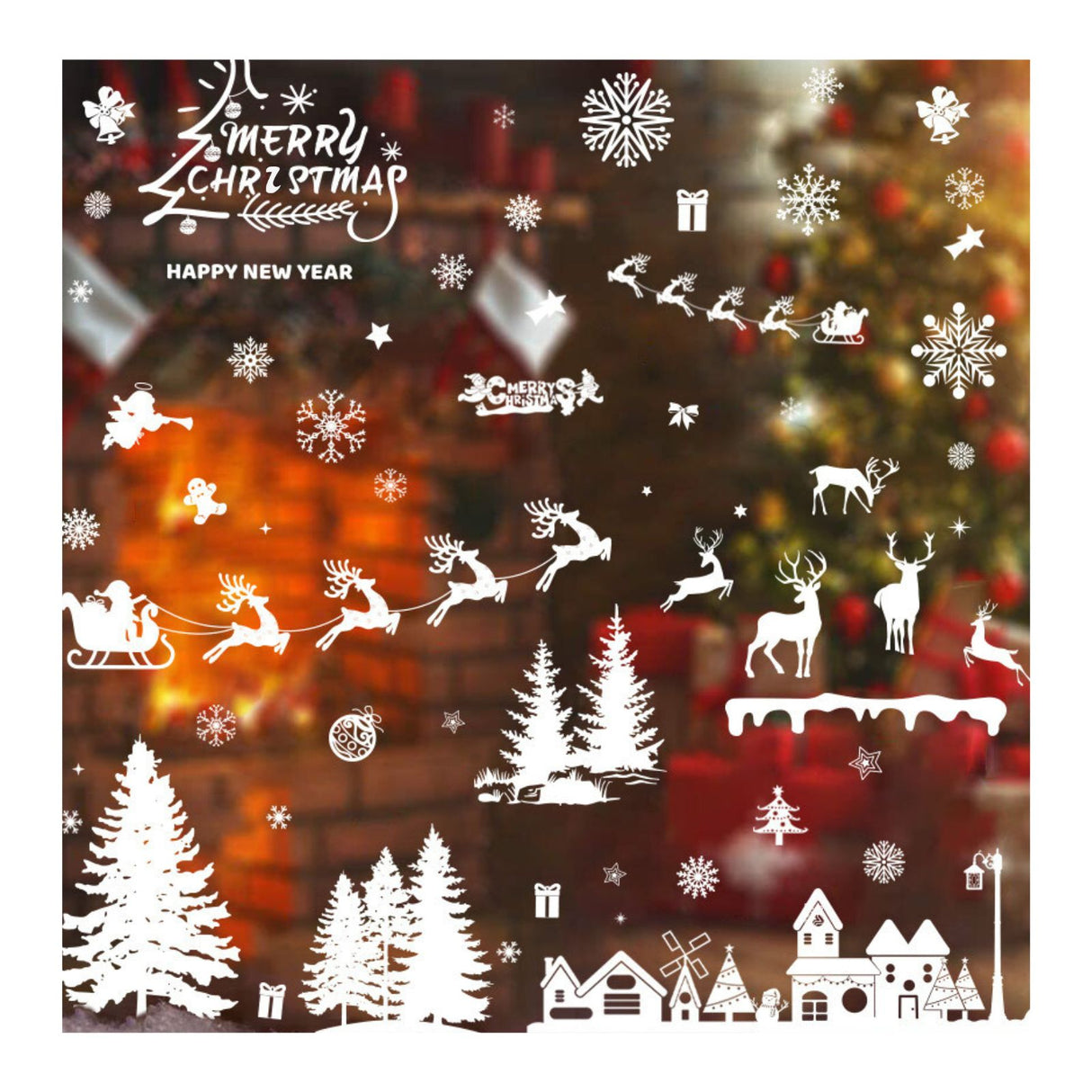 Weihnachtssticker Weihnachtsaufkleber Fenster mit festlichen Motiven klebbar