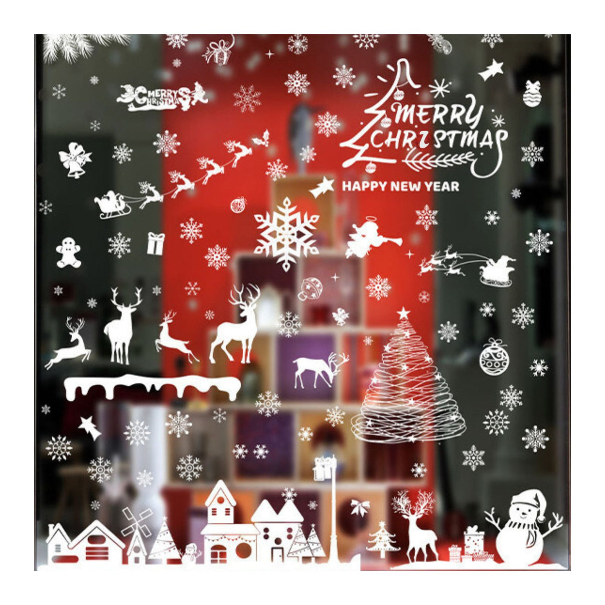 Weihnachtssticker Merry Christmas Happy New Year klebbar Fensterbilder Weihnachtsaufkleber