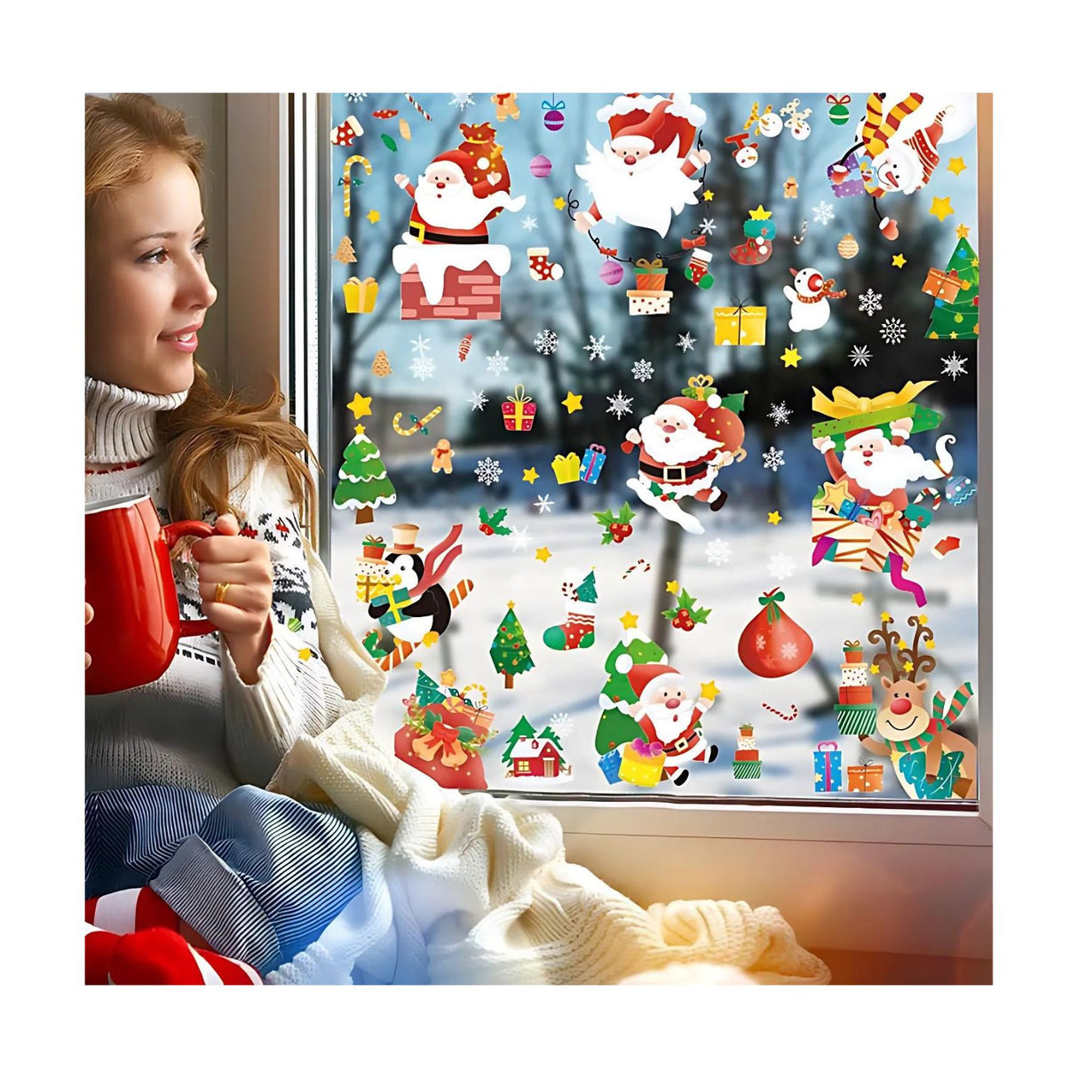 Weihnachtssticker Nikolaus Weihnachtsmann klebbar Fensterbilder Weihnachtsaufkleber