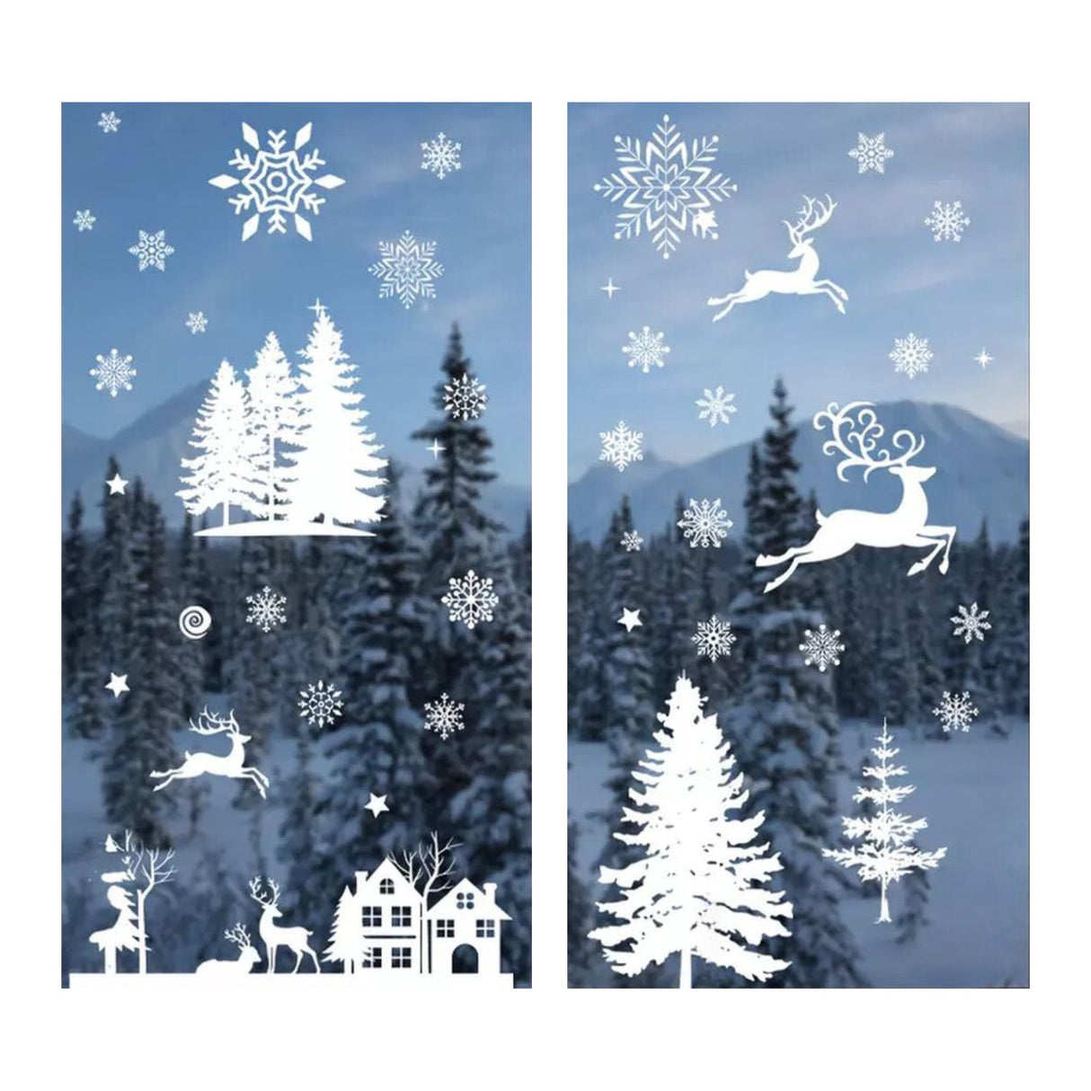 Weihnachtsaufkleber für Fenster Weihnachtssticker Schneeflocken Tannen klebbar Fensterbilder