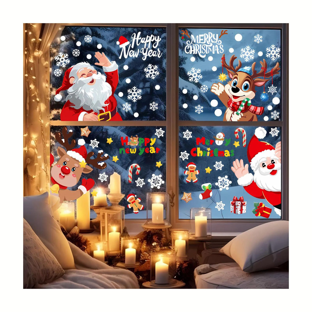 Weihnachtsaufkleber für Kinder Weihnachtssticker Fensterbilder Merry Christmas Happy New Year