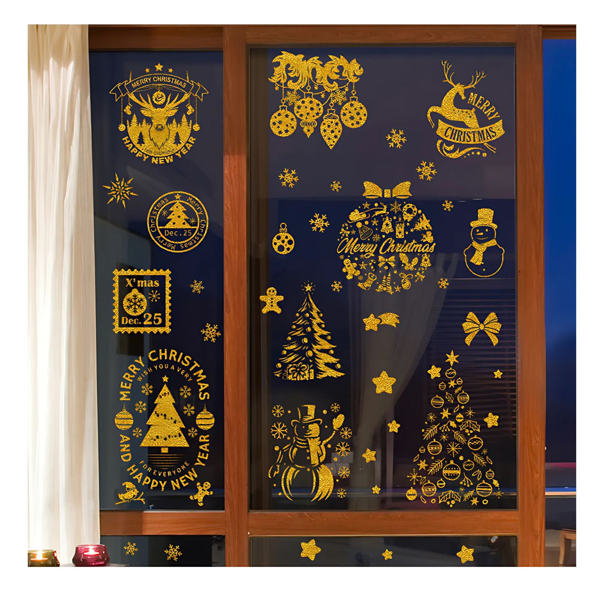 Weihnachtsaufkleber Fenstersticker Merry Christmas Happy New Year DIY Deko