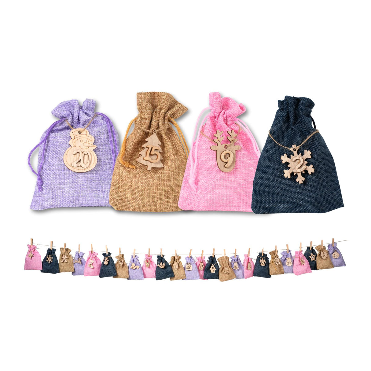 Do-It-Yourself-Adventskalender Überraschungskalender befüllbar Jutebeutel