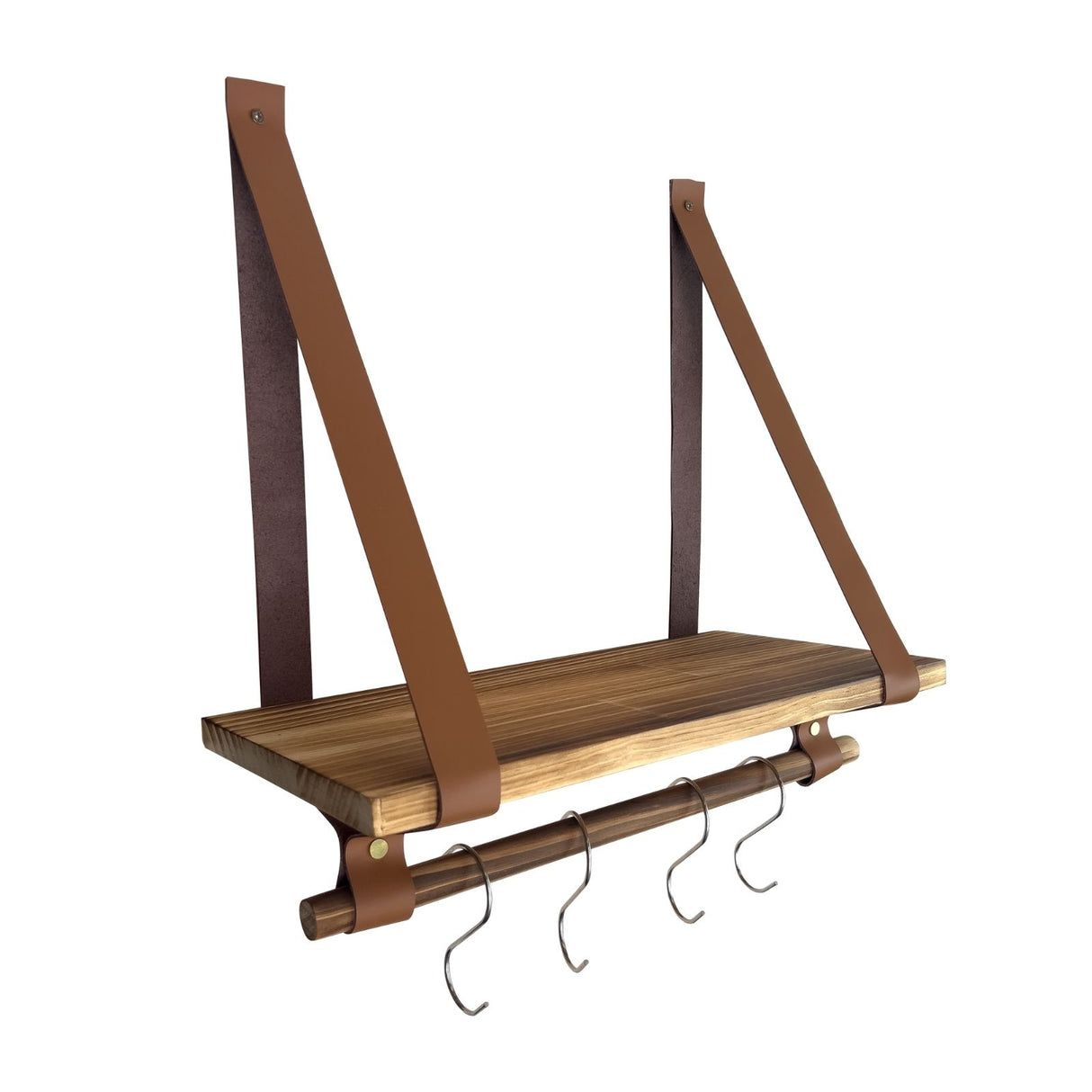 Wandregal 40cm mit Lederbändern und Holzstab Dekoregal Hängeregal