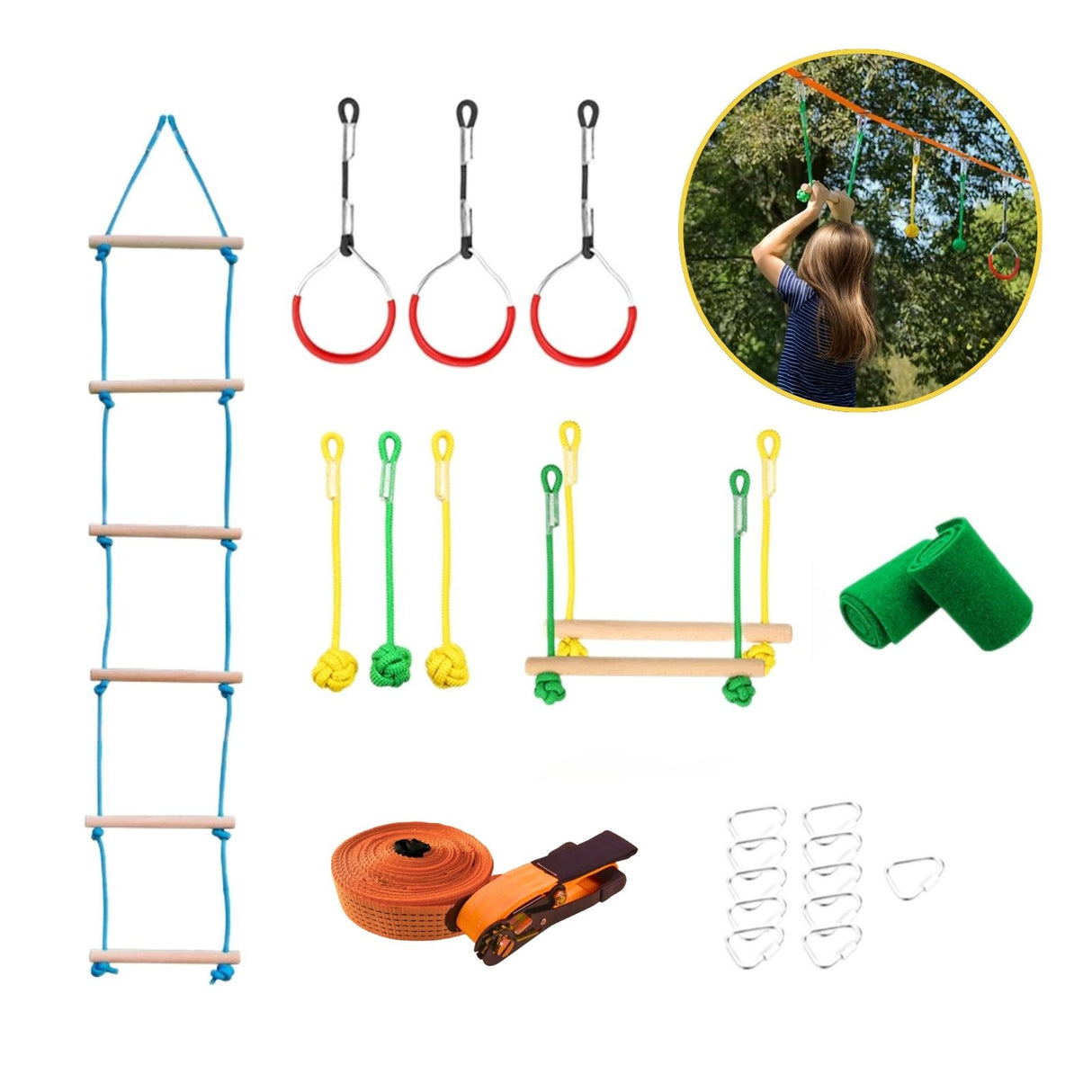 Slackline-Set für Kinder Kletterseil-Set Hangel-Set Hindernisparcours
