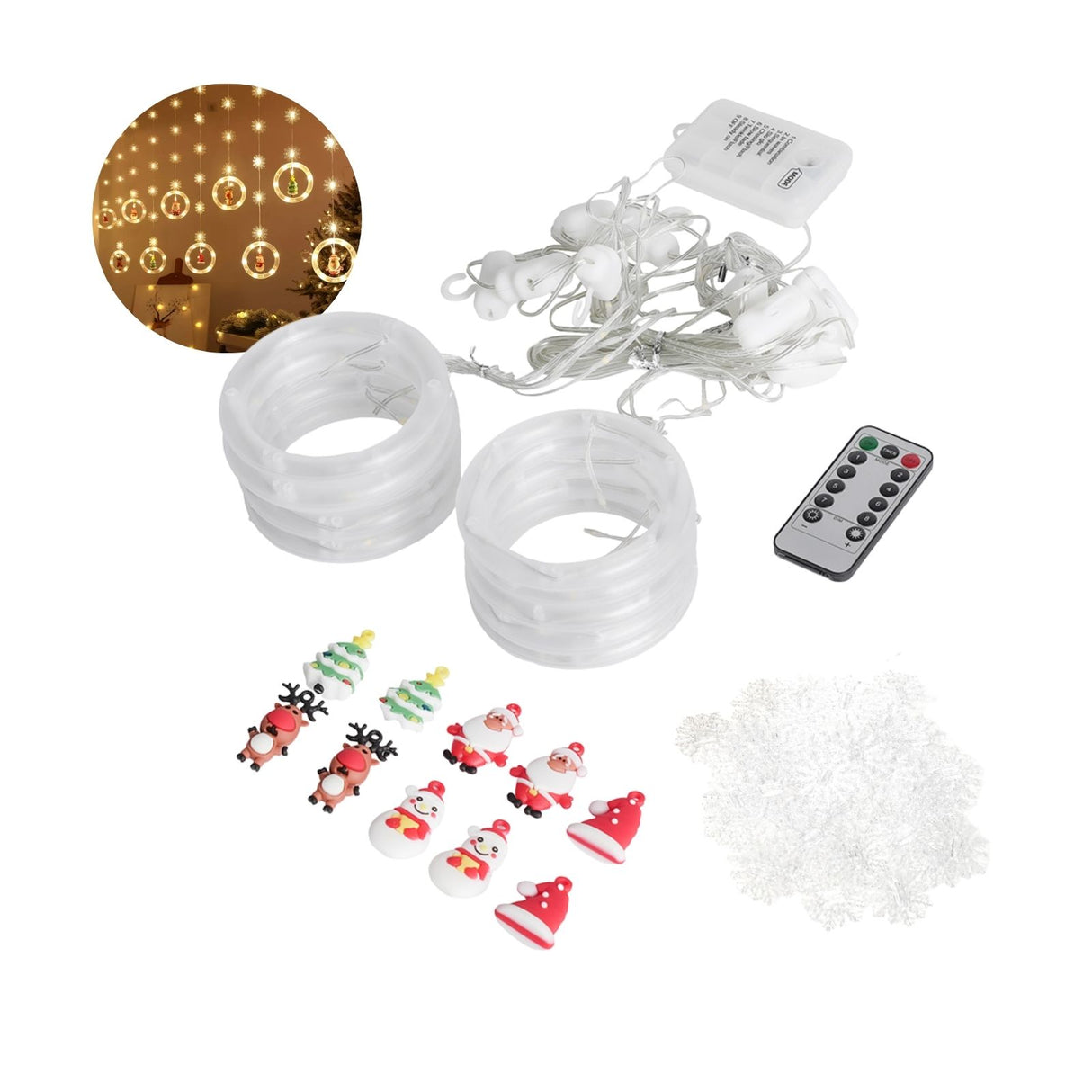 LED Weihnachtslichterkette 3m Lichtvorhang mit Ringen und Schneeflocken