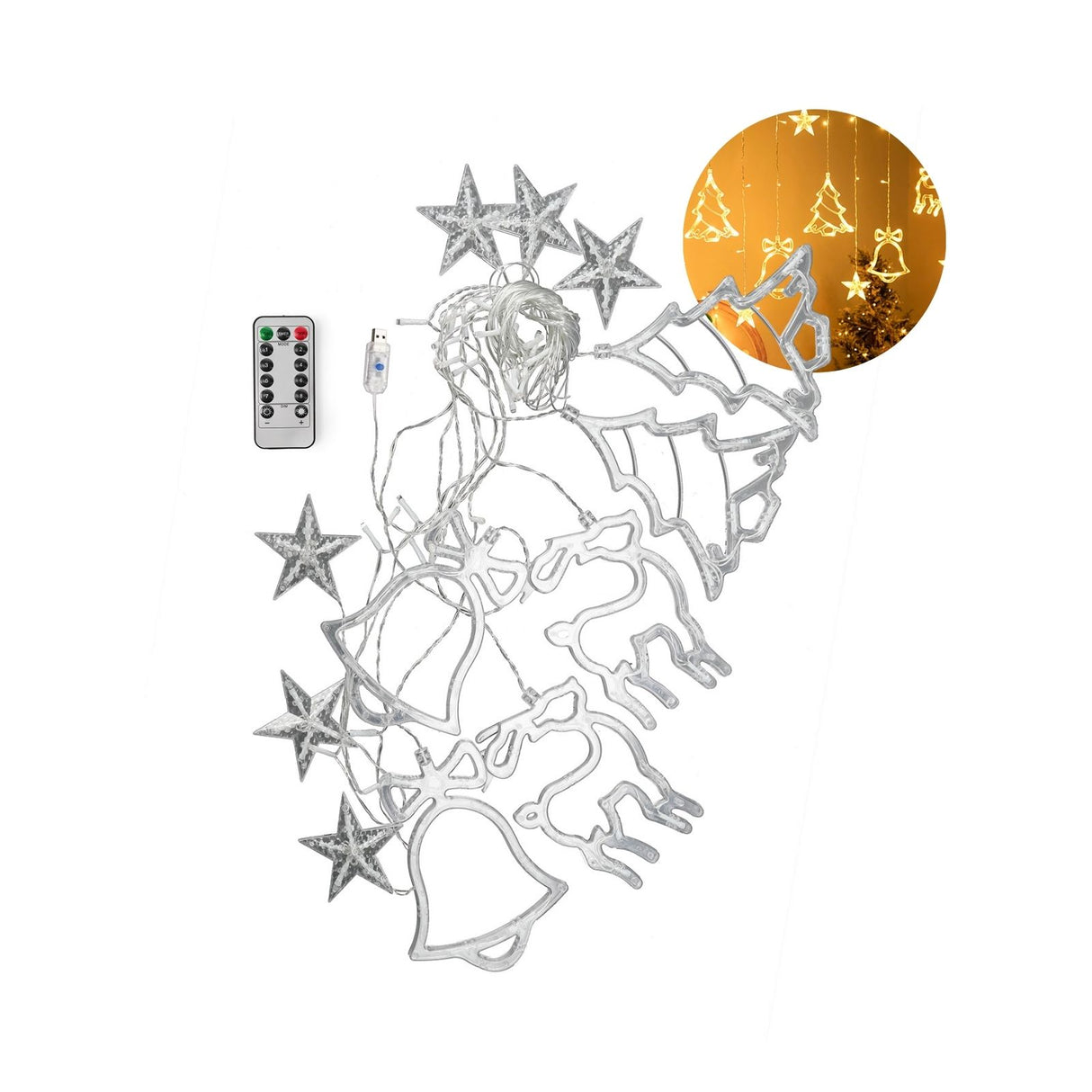 LED Weihnachtslichtervorhang 3.4m Leuchtkette Weihnachtsvorhanglichter