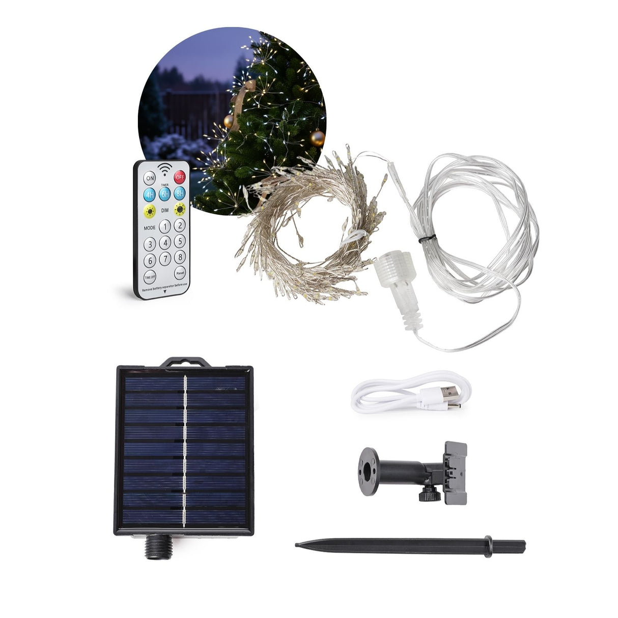 LED Solar-Lichterkette 6.4m Cluster-Lichterkette Büschellichterkette