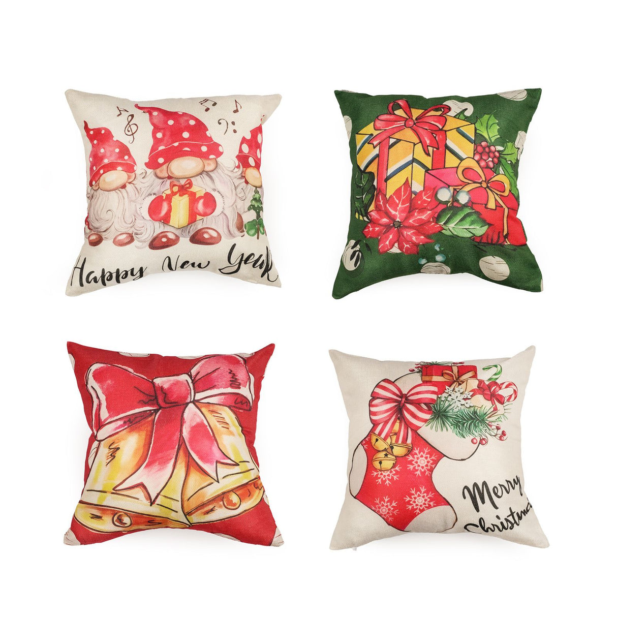4er-Set Weihnachts-Kissenbezug Dekokissen-Bezug Kissenhülle Zier-Bezug