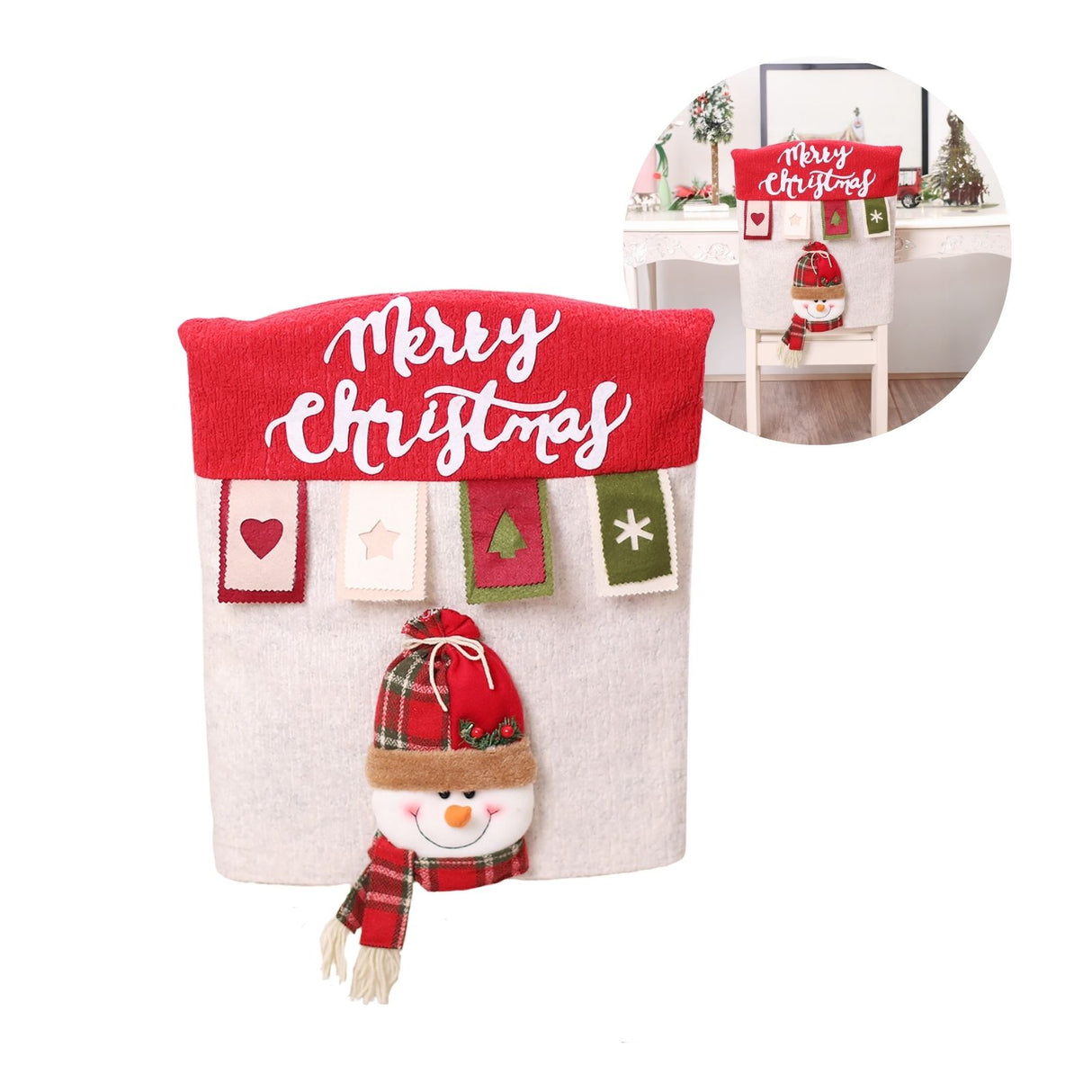 Stuhlhusse mit Schneemann Weihnachts-Stuhldeko Stuhlbezug Stuhlüberzug