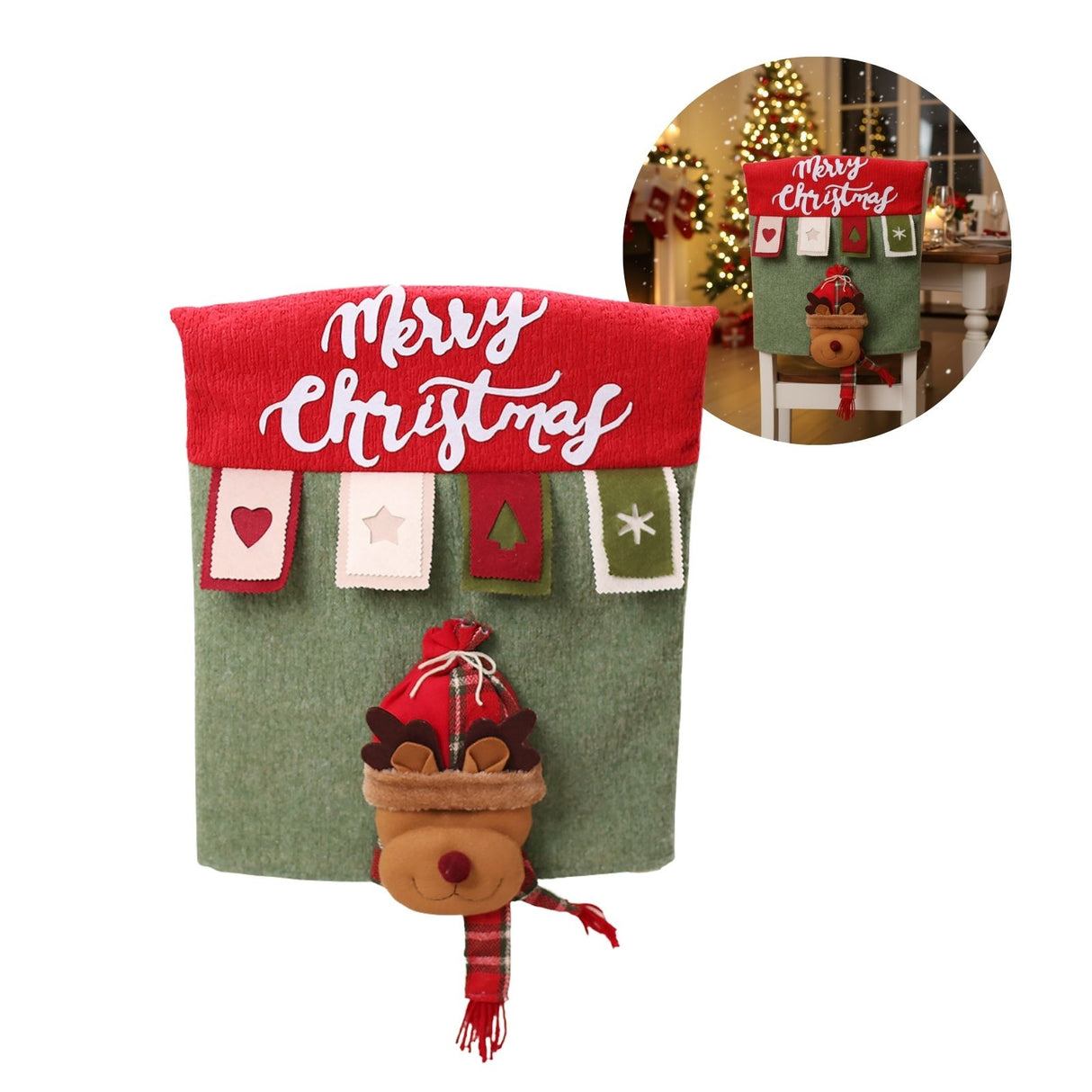 Stuhlhusse mit Rentier Weihnachts-Stuhldeko Stuhlbezug Stuhlüberzug