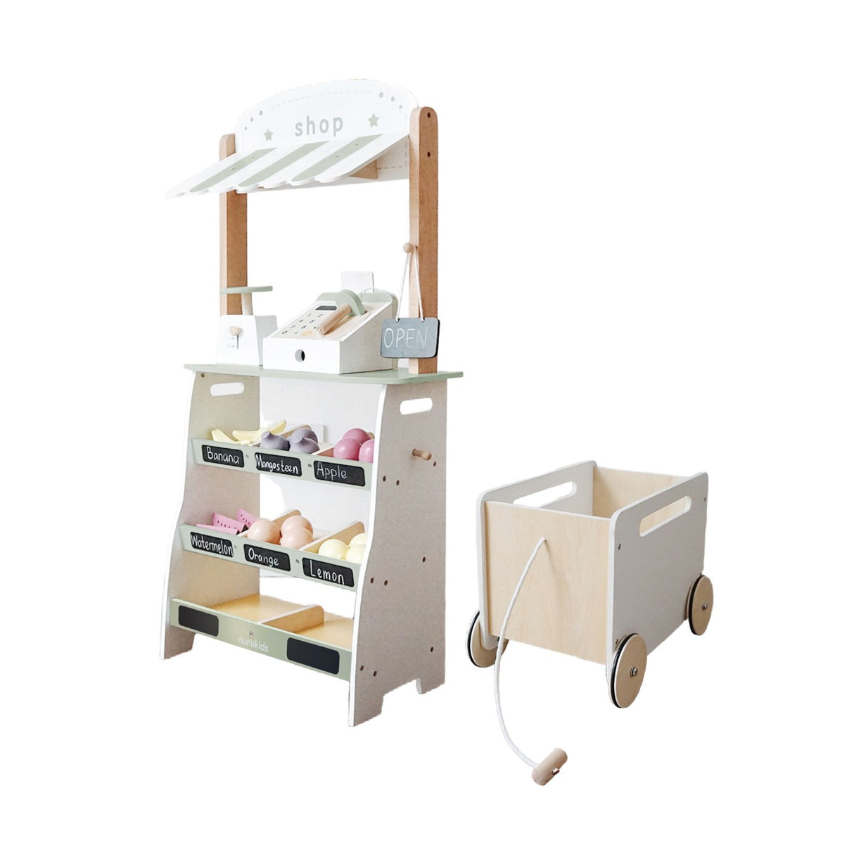 Holz-Kaufladen mit Zubehör Kinder-Verkaufsstand Früchte- und Obststand