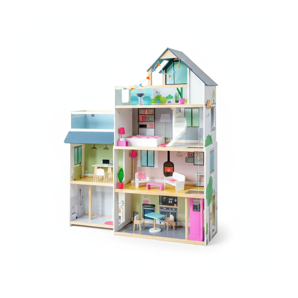 33-tlg. XXL Puppenhaus aus Holz Puppenvilla Spielhaus für Barbies