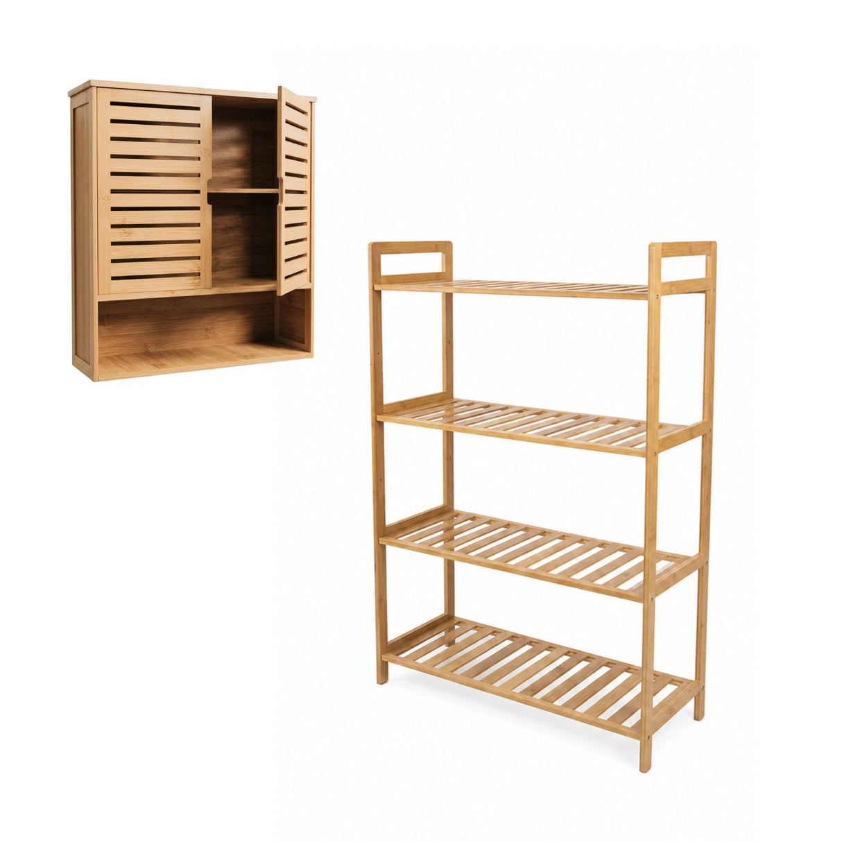 Bambus-Möbel-Set Standregal und Hängeschrank