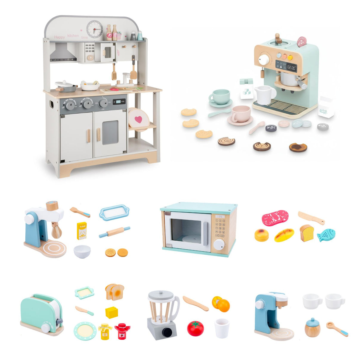 Kinderküche mit Frühstücksset Kaffeeautomat Mikrowelle Küchenmaschinen