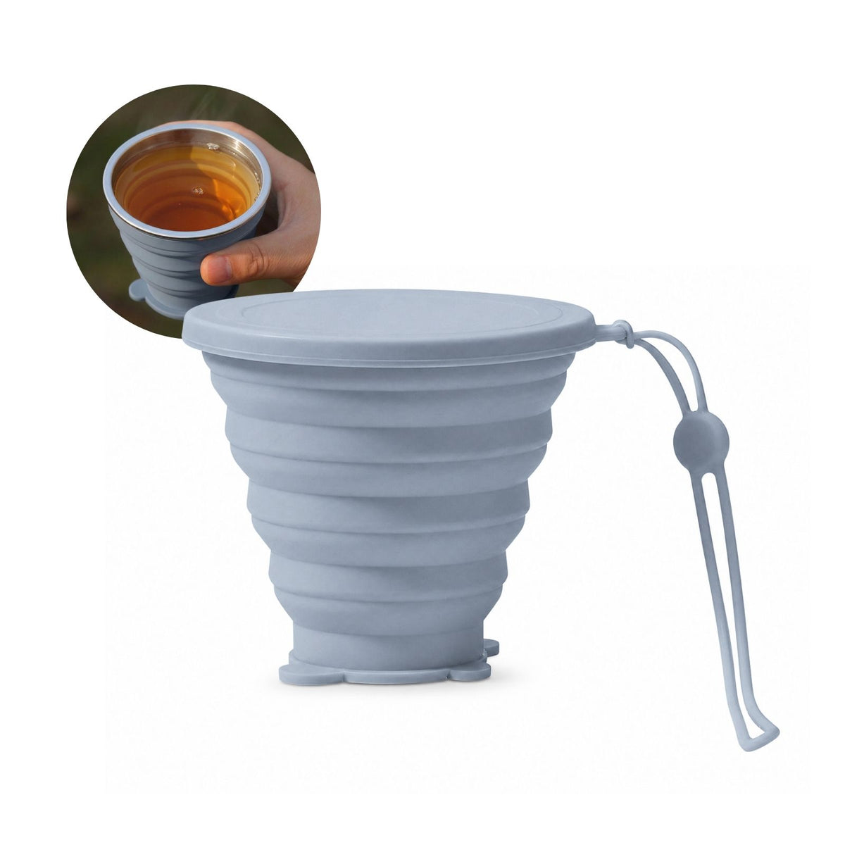 Faltbarer Silikonbecher mit Deckel Trinkbecher Faltbecher Reisebecher