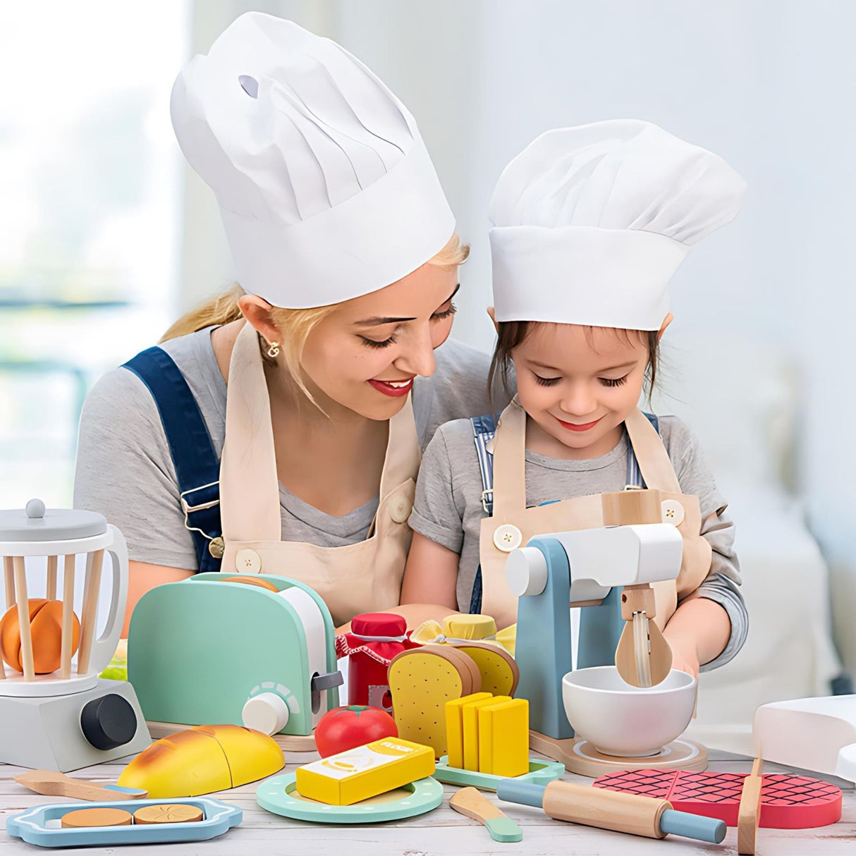 4-teiliges Spielzeug-Küchenmaschinen-Set aus Holz mit Zubehör Küchenspielzeug