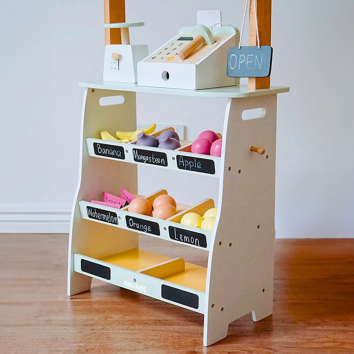 Holz-Kaufladen mit Zubehör Kinder-Verkaufsstand Früchte- und Obststand