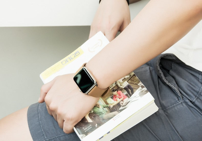 Apple Watch 44mm / 42mm HOCO Echtleder Armband Band mit Adapter BRAUN