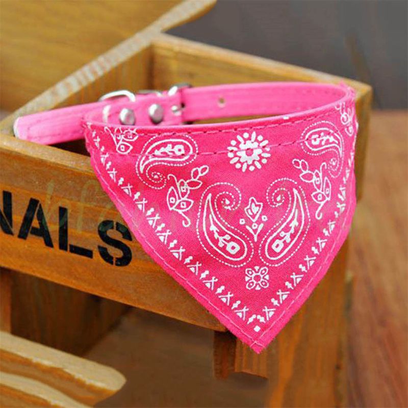 Hundehalsband mit Tuch Bandana Katze Einstellbar Leder Stoff M PINK