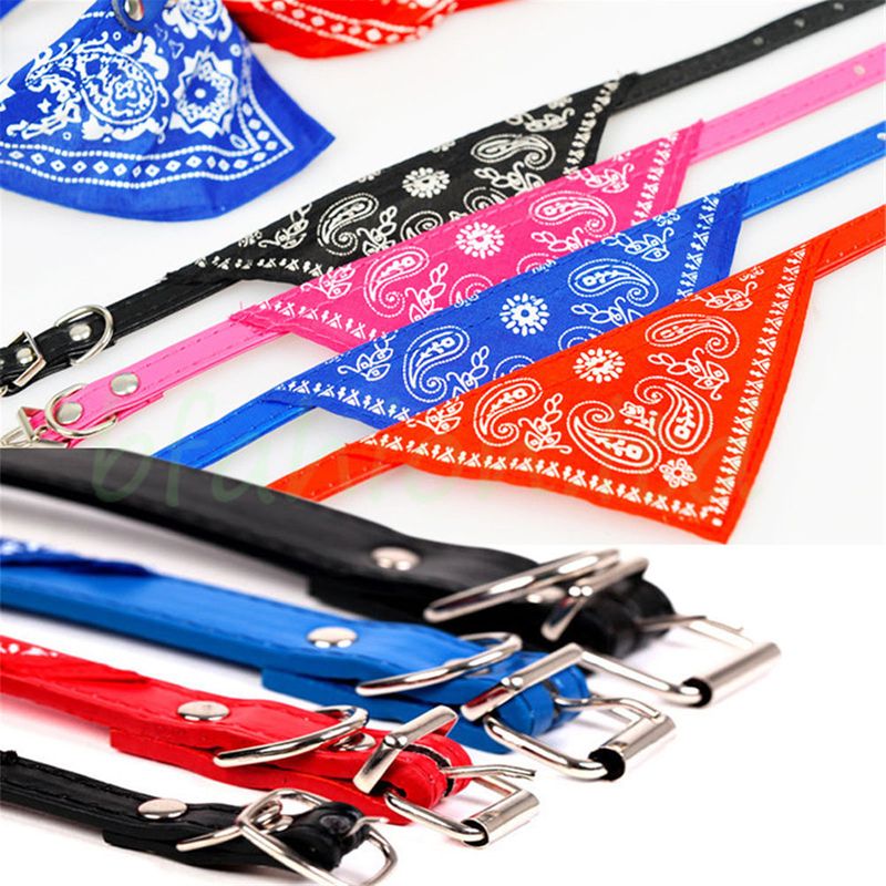 Hundehalsband mit Tuch Bandana Katze Einstellbar Leder Stoff M PINK