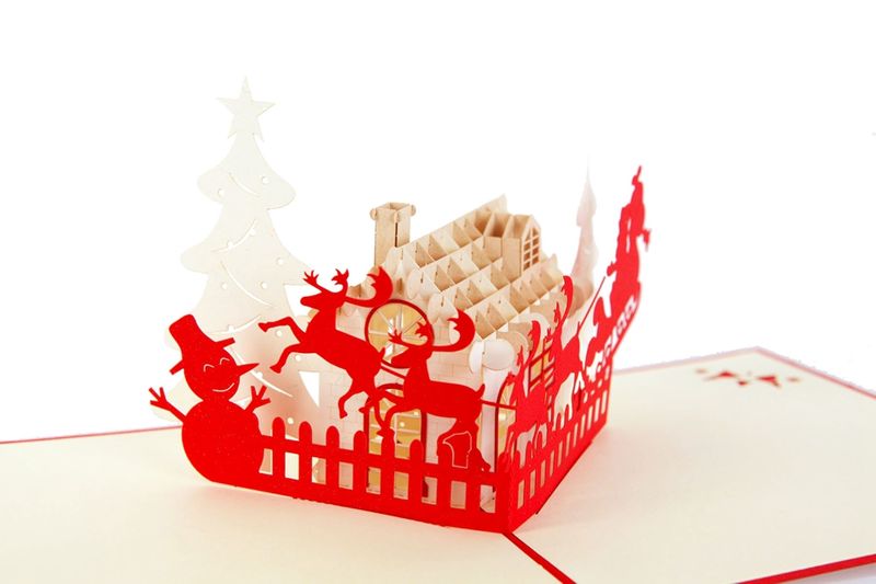 Handgemachte 3D Weihnachtskarte Winterschloss Grusskarte Festtagskarte