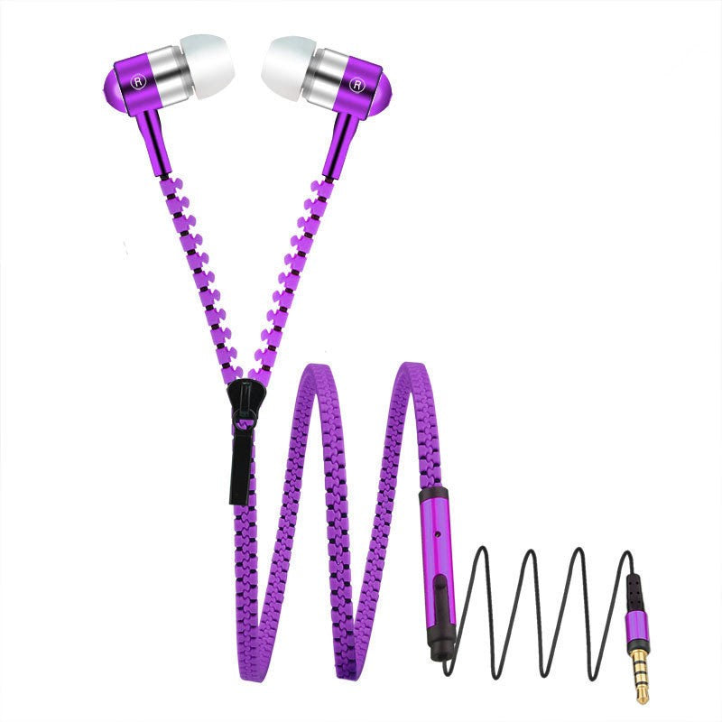 In Ear ZIPPER Headset mit Fernbedienung LILA für alle Android Smartphones