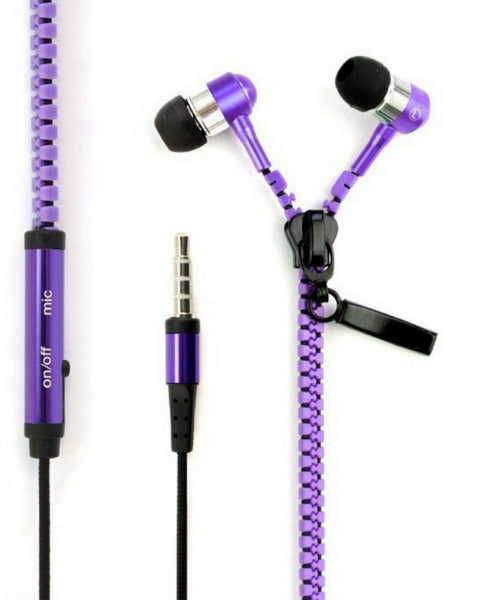 In Ear ZIPPER Headset mit Fernbedienung LILA für alle Android Smartphones