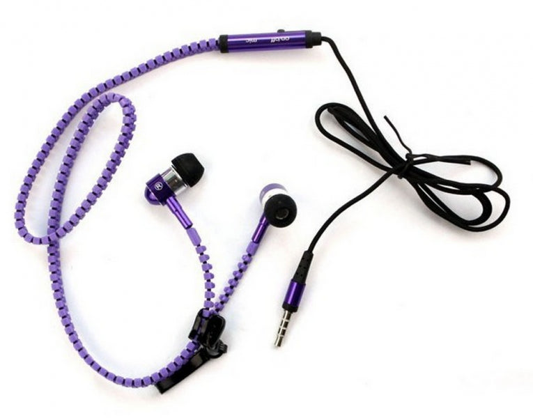 In Ear ZIPPER Headset mit Fernbedienung LILA für alle Android Smartphones
