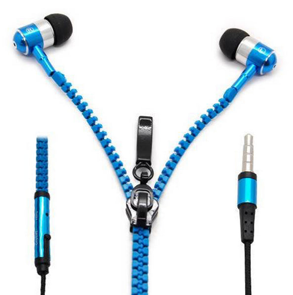 In Ear ZIPPER Headset mit Fernbedienung BLAU für alle Android Smartphones