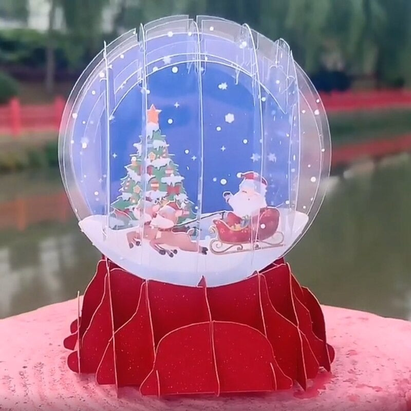 3D Weihnachtskarte Weihnachtsgruss Festtagskarte Schneekugel Rot