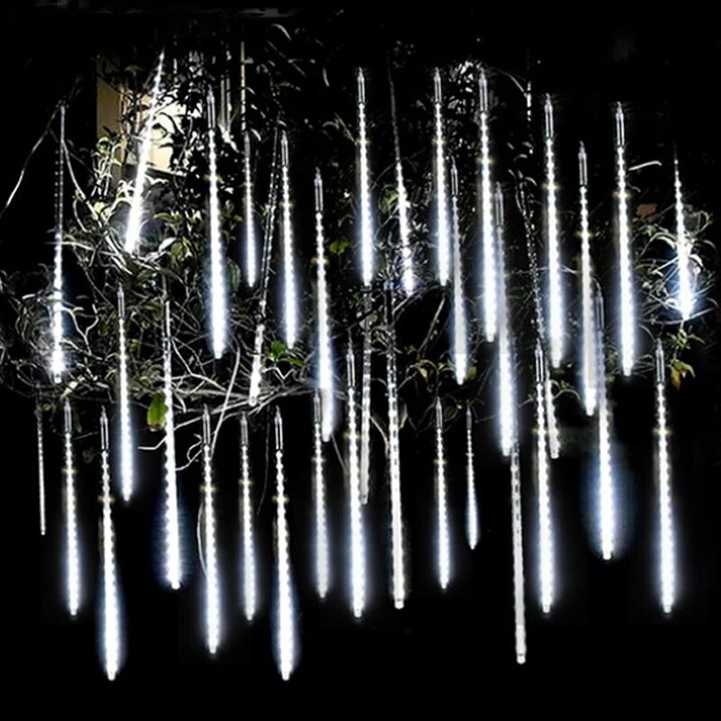 LED-Lichterkette Girlande Weihnachtslichter Meteor Regentropfen Weiss
