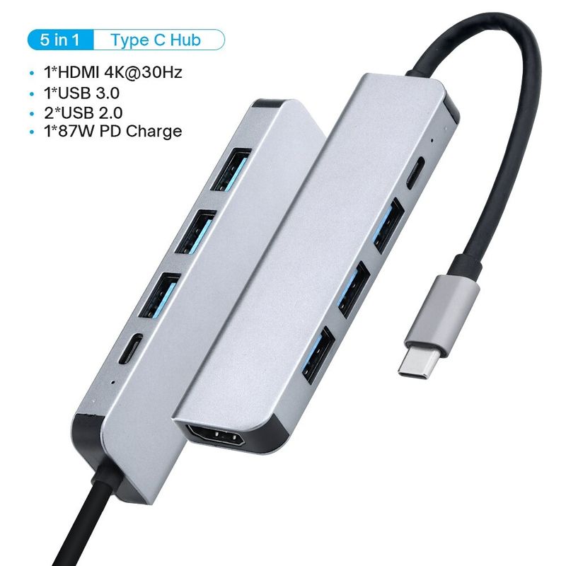 Dockingstation Multi USB-Hub USB-C 5in1 USB-A 3.0/2.0 HDMI 4K 5-port