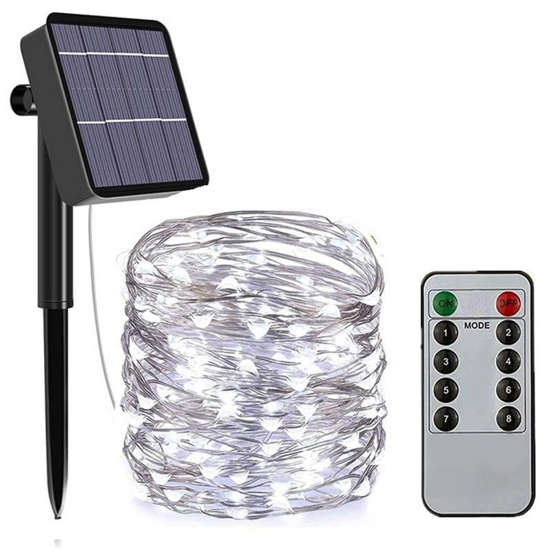 22m Solar-Lichterkette Gartenbeleuchtung Leuchtgirlande LED Kaltweiss