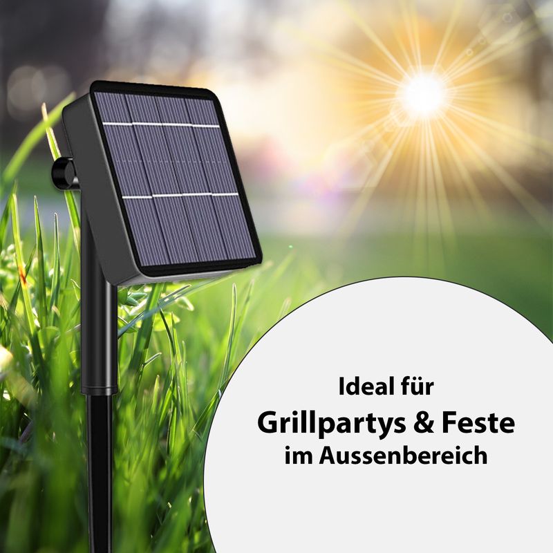 22m Solar-Lichterkette Gartenbeleuchtung Leuchtgirlande LED Kaltweiss
