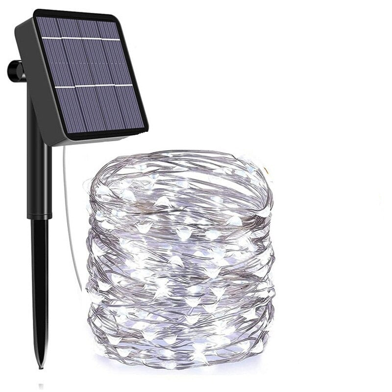 22m Solar-Lichterkette LED Kaltweiss Leuchtgirlande Gartenbeleuchtung