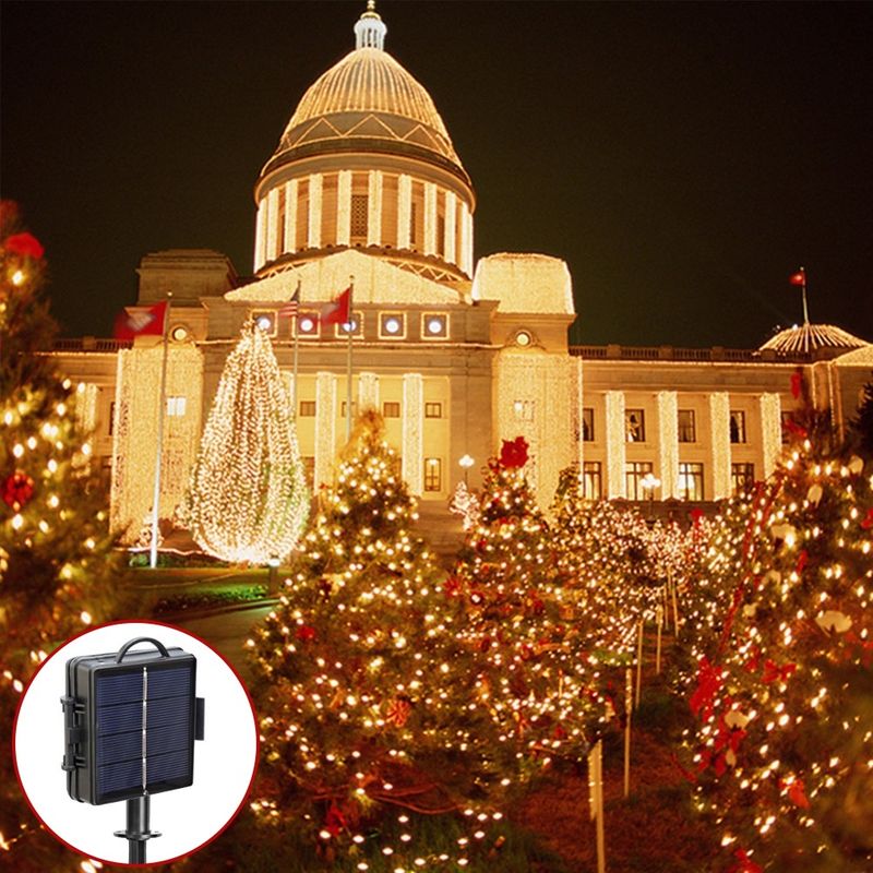 22m LED Solar-Lichterkette Gartenbeleuchtung Leuchtgirlande Warmweiss