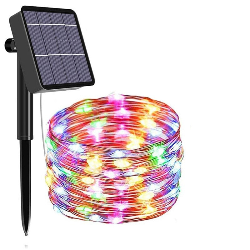 32m LED Solar-Lichterkette Leuchtgirlande Gartenbeleuchtung RGB