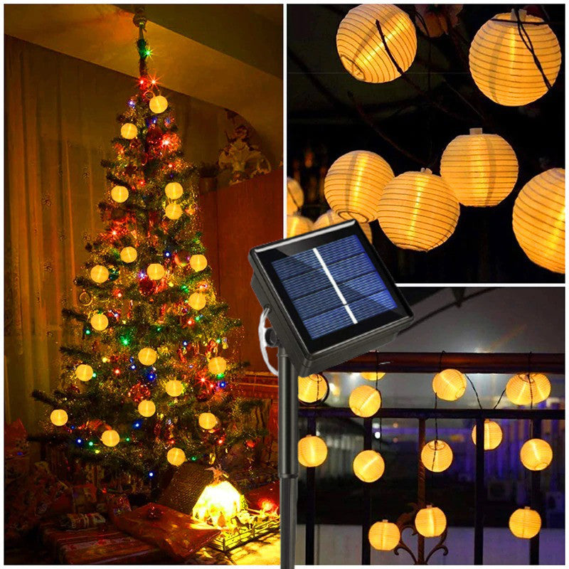 6.5m LED-Lichterkette Solar Lampion-Lichterkette Leucht-Girlande Weiss