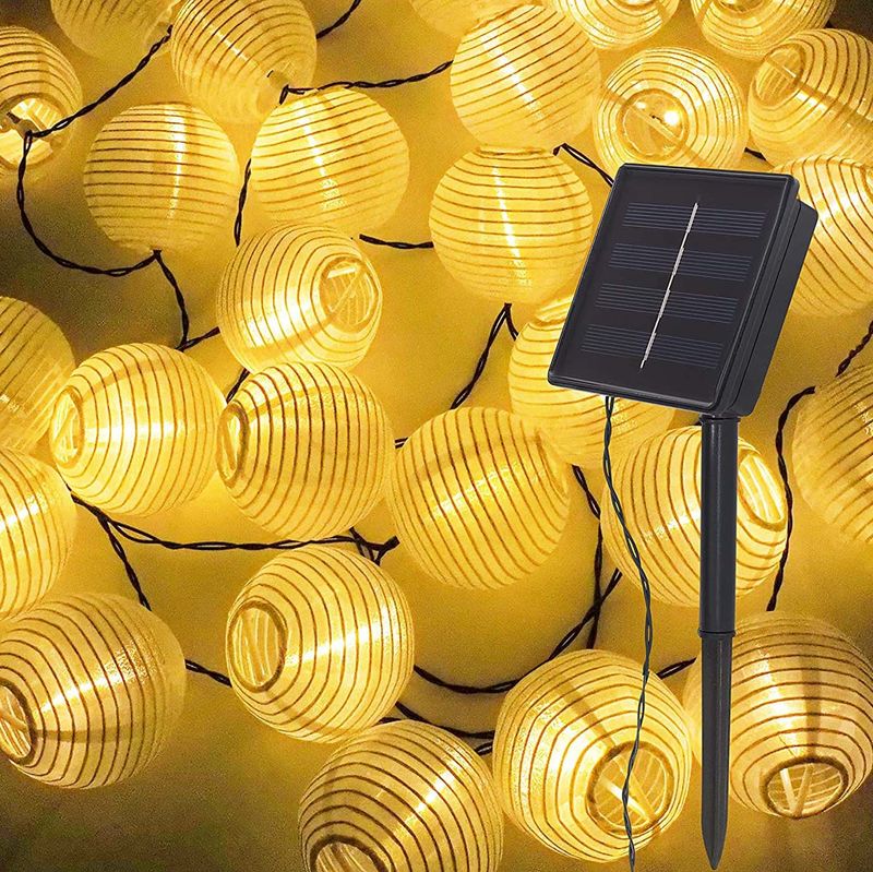 6.5m LED-Lichterkette Solar Lampion-Lichterkette Leucht-Girlande Weiss
