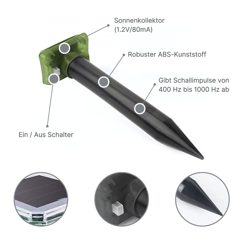 Solar-Maulwurfschreck Maulwurffrei Tiervertreiber Nagetier 4er-Set