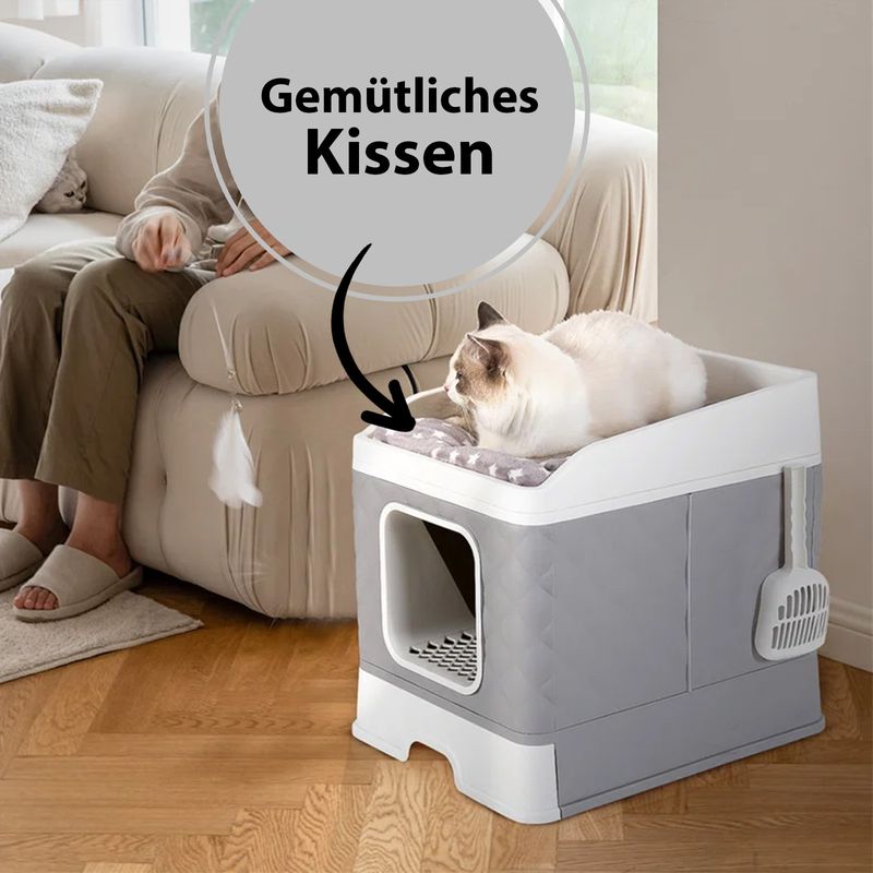 Katzen-WC und Bett Katzentoilette XXL-Katzenklo mit Deckel Streukiste