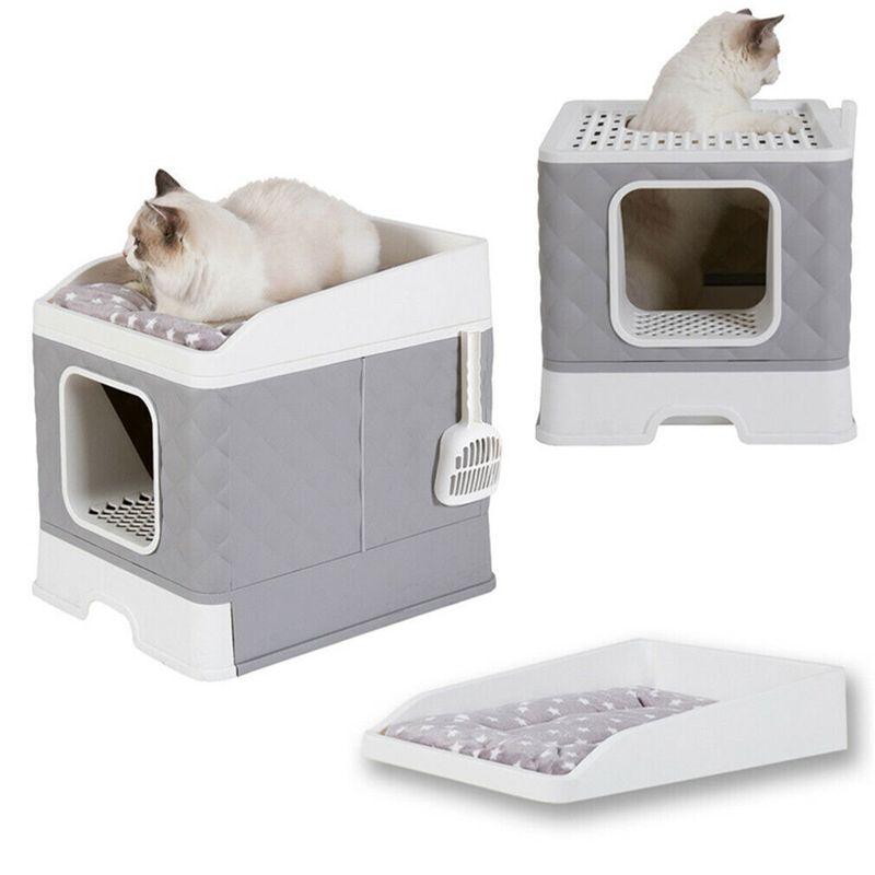 Katzen-WC und Bett Katzentoilette XXL-Katzenklo mit Deckel Streukiste
